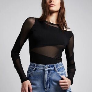 RTA Saela Sheer Mesh Cutout Top Black Long Sleeve NWT Medium